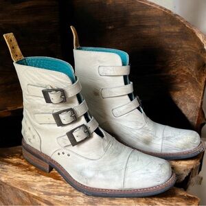 PS Kaufman Tarmac Boots Sz 9 B Triple Buckle Rock Star Studded Bone Distressed